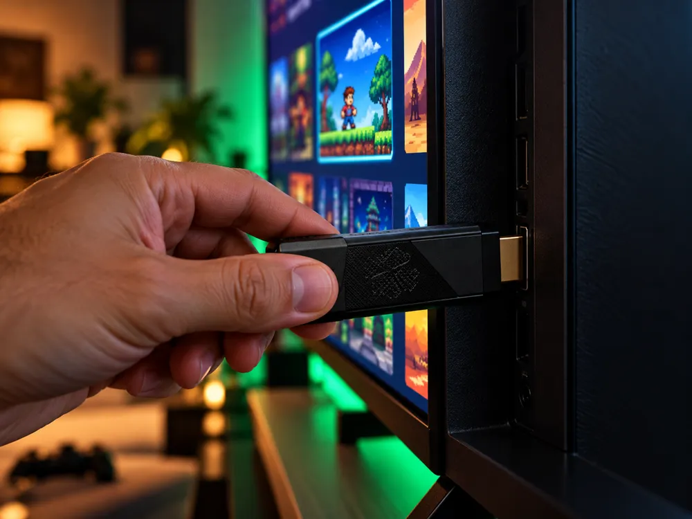 Game Stick conectado na entrada HDMI da TV