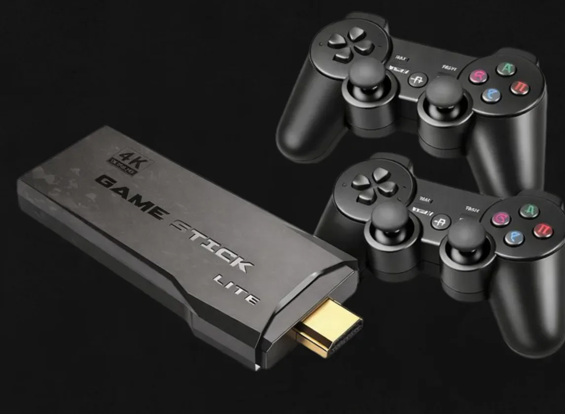 Game Stick 4K Retrô com dois controles sem fio
